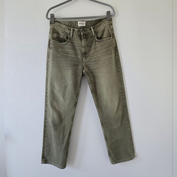 Ética Jeans Rhea Mid-Rise Straight Leg Tapered Ankle Crop Green Denim Size 28 - Picture 1 of 16